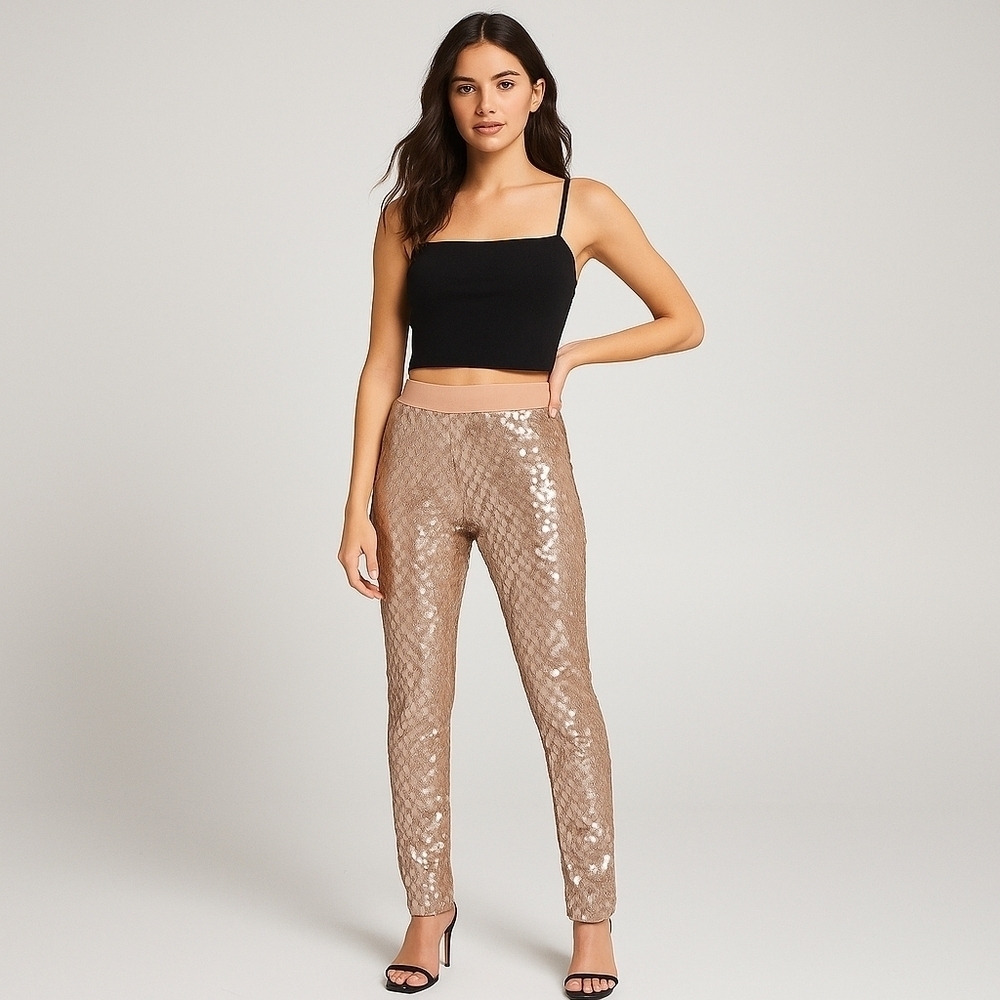 BCBGMAXAZRIA Rose Gold Metallic Sequin Pants – XXS – NWT